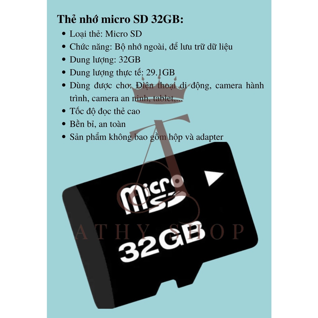 Thẻ nhớ micro SD 32GB, thẻ nhớ siêu bền tốc độ cao 32 gb 32 gigabyte, memory card lưu trữ cho điện thoại, camera, tablet