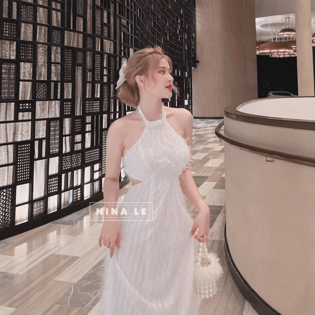 Đầm Cổ Yếm Lông Vũ Cho Các Nàng Diện Đi Tiệc Đi Chơi Đẹp Hết Ý UP VLTN Shop