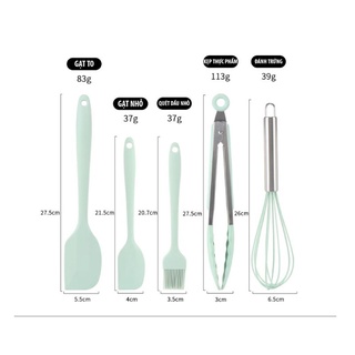 Bộ dụng cụ 5 món hỗ trợ trong việc nấu bếp silicone màu Xanh