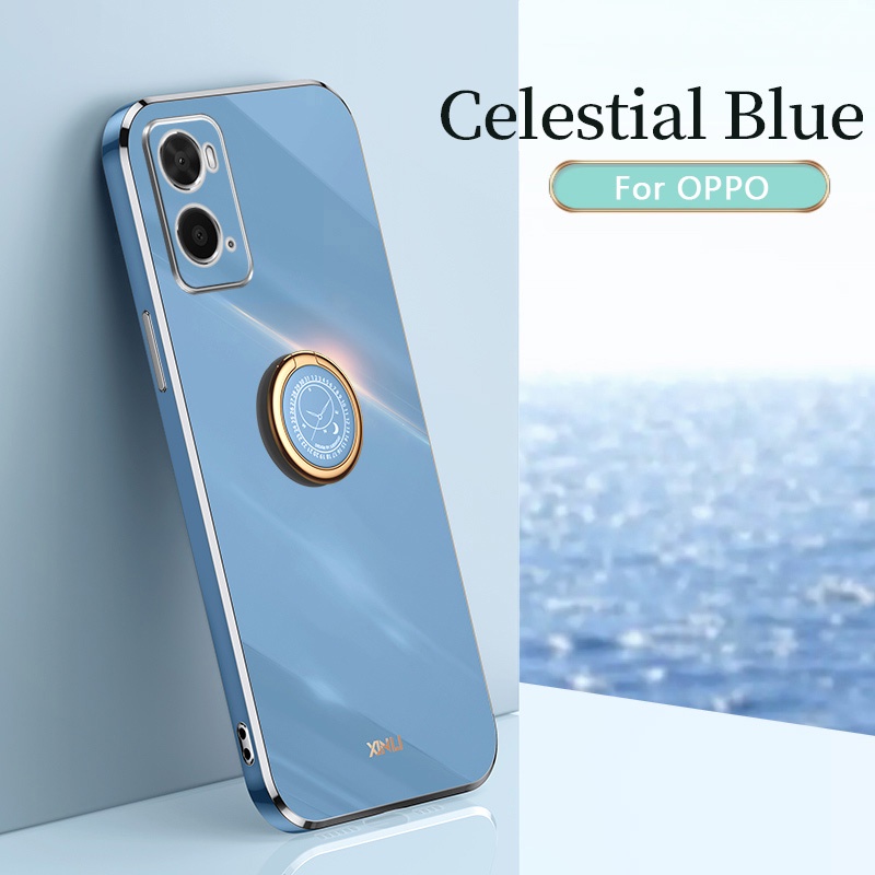 Ốp Điện Thoại Silicon Vuông Viền Mạ Màu Macaron 6D Có Vòng Đỡ Cho OPPO A98 A78 5G A17 A17K A77s A76 A57 A77 A96