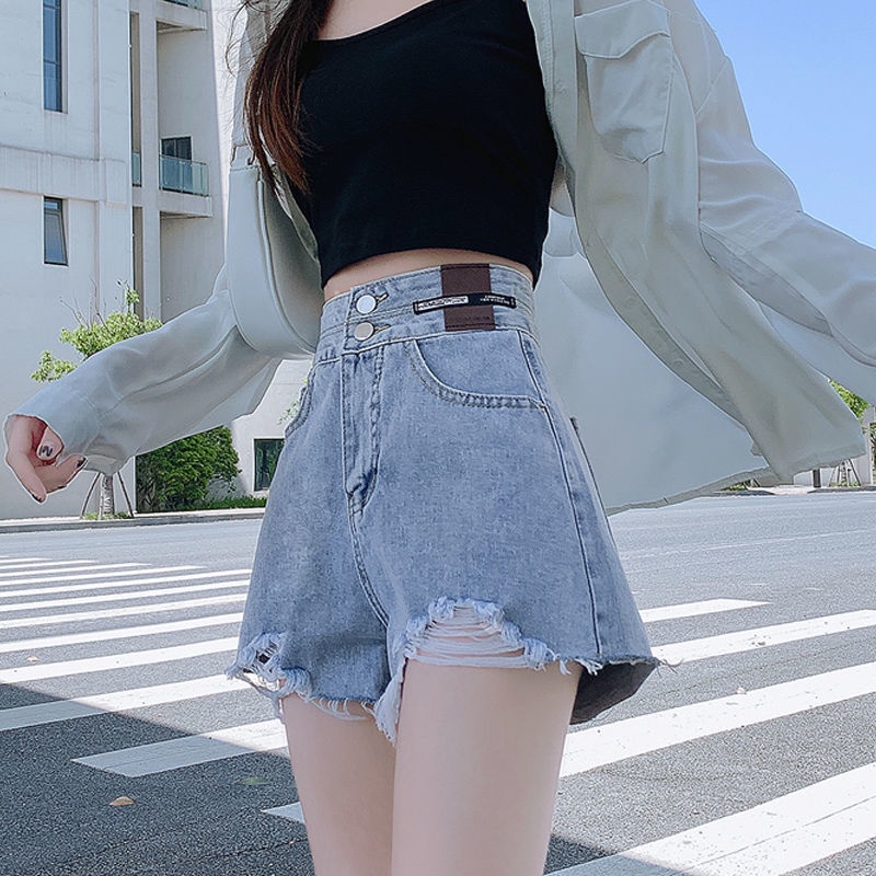 Quần Short Denim Mỏng Lưng Cao Ống Rộng Thời Trang Mùa Hè Hàn Quốc Mới 2022 Cho Nữ