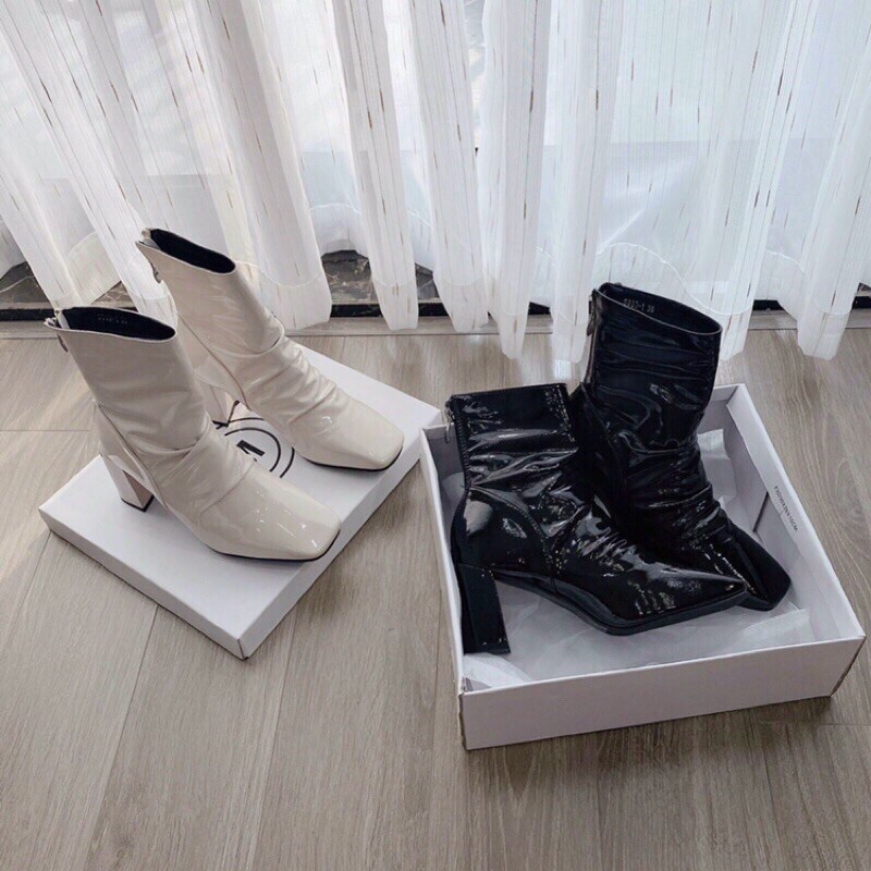 Bốt nhăn da bóng đế vuông cao 5 phân và 7 phân | BigBuy360 - bigbuy360.vn