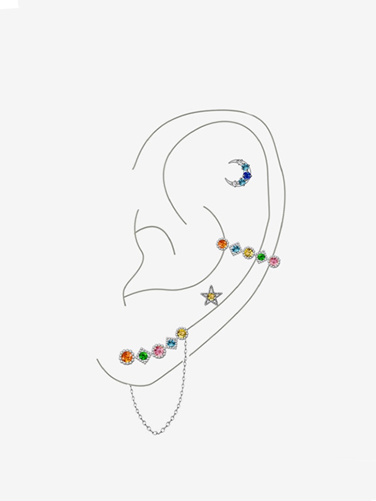 BAMOER 1 Bông Tai Bạc Dáng Dài Hình Mặt Trăng Và Ngôi Sao Thời Trang Cho Nữ SCE1064