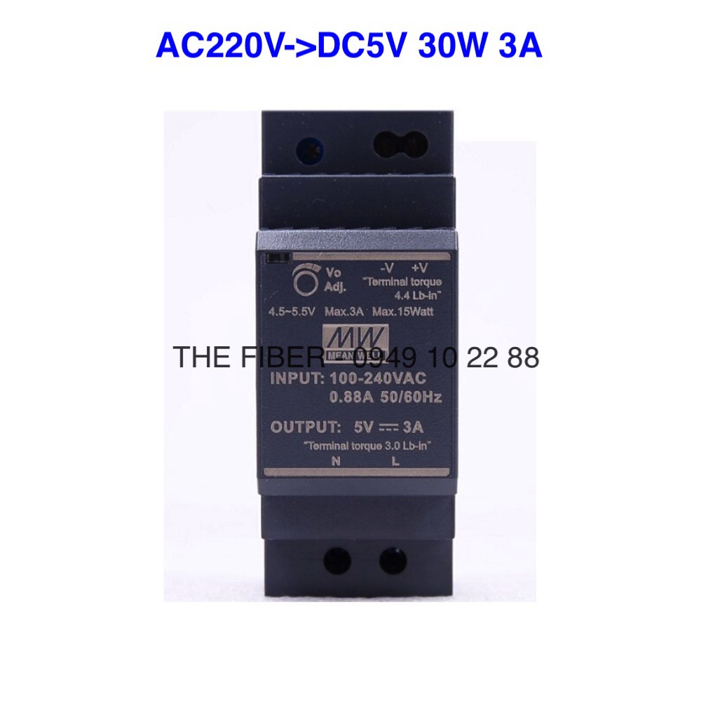 Bộ đổi nguồn điện HDR-30-5 AC220V - DC5V 30W 3A gắn thanh RAY - DIN Rail - Hãng Meanwell
