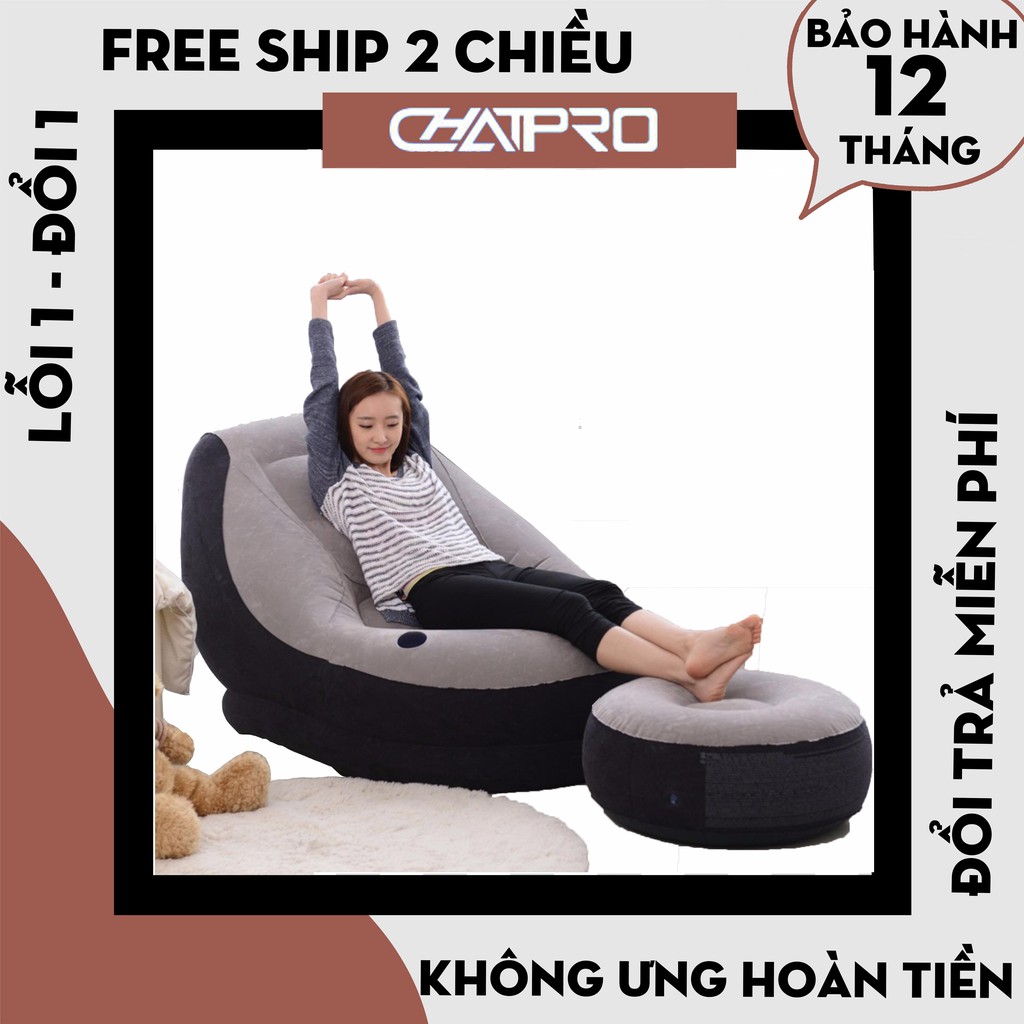 [Bảo Hành 12 Tháng] Ghế hơi tựa lưng bọc nhung cao cấp, ghế sofa bọc nhung có tay vịn tặng kèm bơm