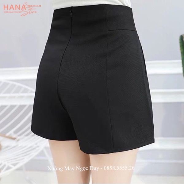 Quần short đùi nữ cạp cao liền gen bụng ôm cá tính màu Đen Trắng vải tuyết mưa mềm dáng quần sooc nữ công sở đi biển học