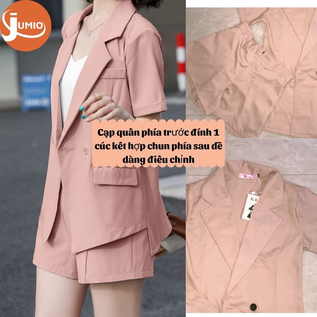 Set vest nữ áo blazer tay ngắn 1 lớp túi nắp phong cách hàn quốc kèm quần short cạp chun thanh lịch JUMIO | BigBuy360 - bigbuy360.vn