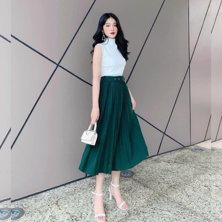 Chân Váy Xếp Ly Dài Kèm Đai Hàng Da Lộn Mịn TEMA - Hàng Quảng Châu Loại 1 | BigBuy360 - bigbuy360.vn