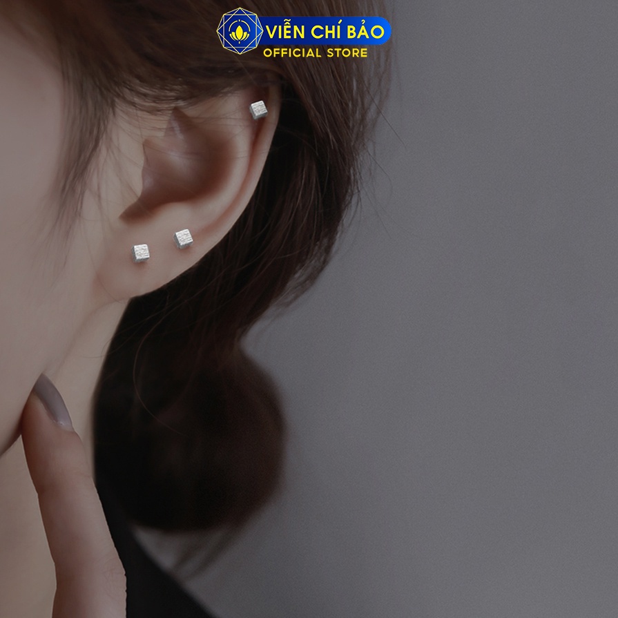 Bông tai bạc nữ Khối lập phương chất liệu bạc 925 thời trang phụ kiện trang sức Viễn Chí Bảo B400181-V