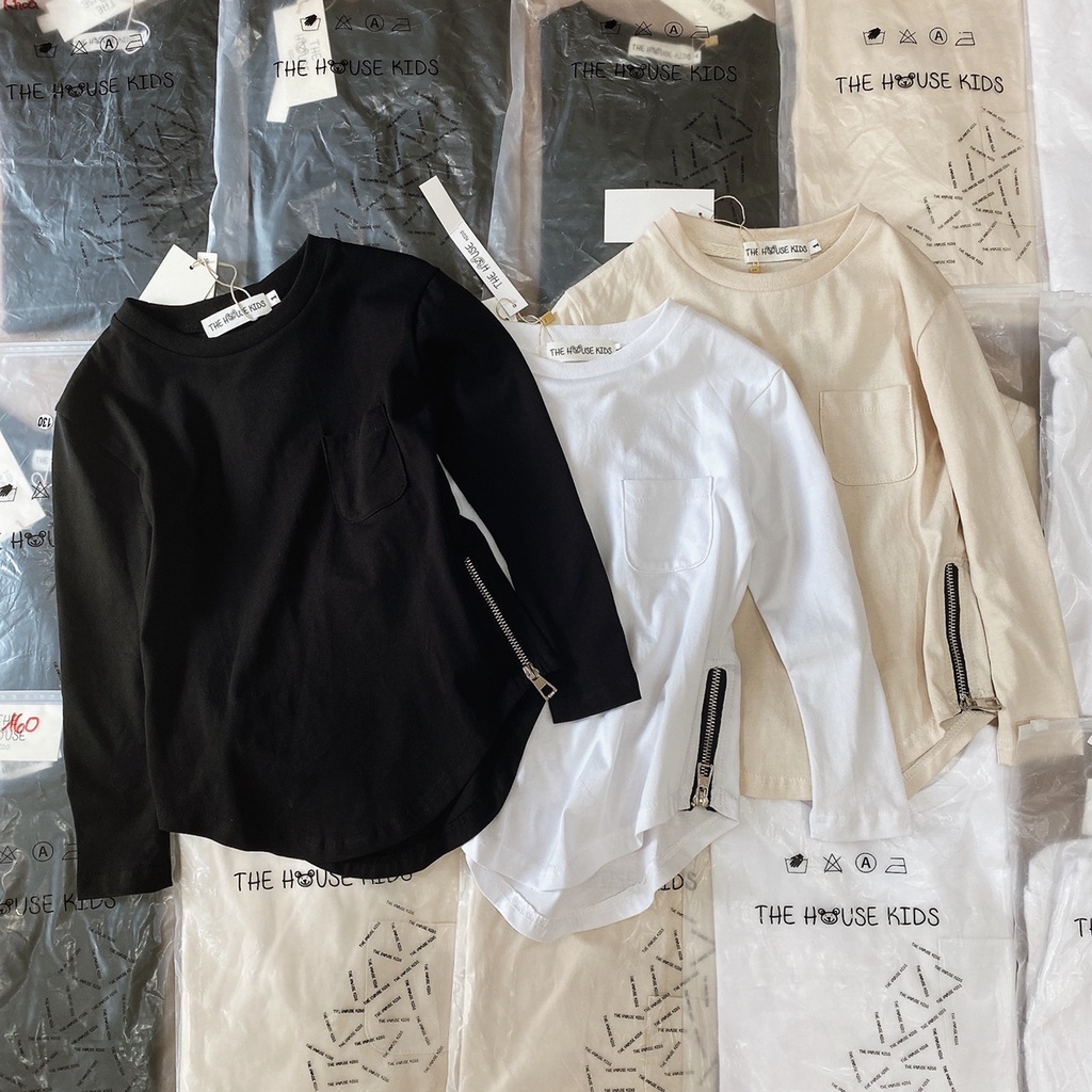 Áo thun dài tay cho bé , áo cotton trẻ em đuôi tôm sườn khoá THE HOUSE KIDS