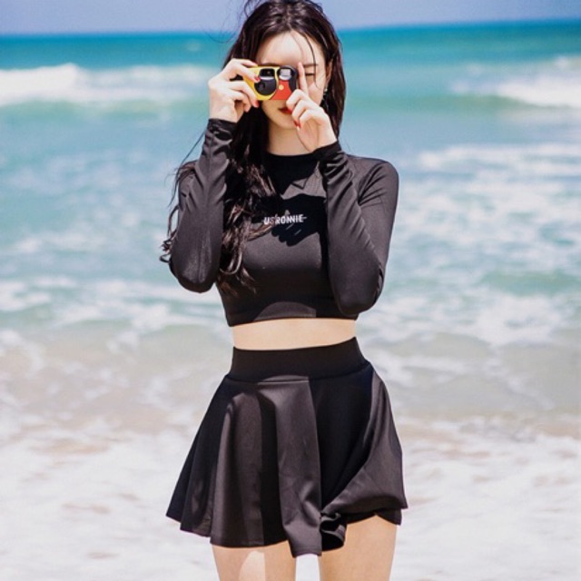 Kimstore_bikini Đồ bơi tay dài đen Us dạng váy kèm ảnh thật và feedback
