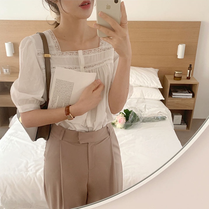 SUXI Áo Sơ Mi Ngắn Tay Màu Sắc Đơn Giản Thời Trang Mùa Hè Hàn Quốc