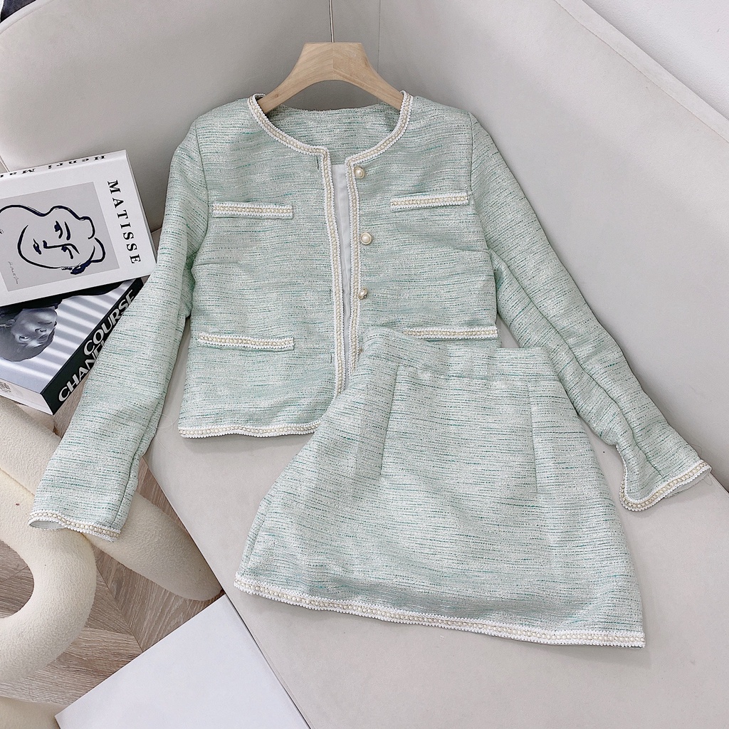 SET 2 MÓN DẠ: ÁO DẠ TD VIỀN NẸP KÈM CHÂN VÁY
