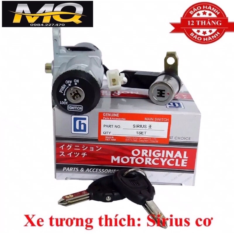 BỘ Ổ KHOÁ XE SIRIUS 2006-2014 (6 CẠNH GỒM KHOÁ  ĐIỆN VÀ KHOÁ YÊN)