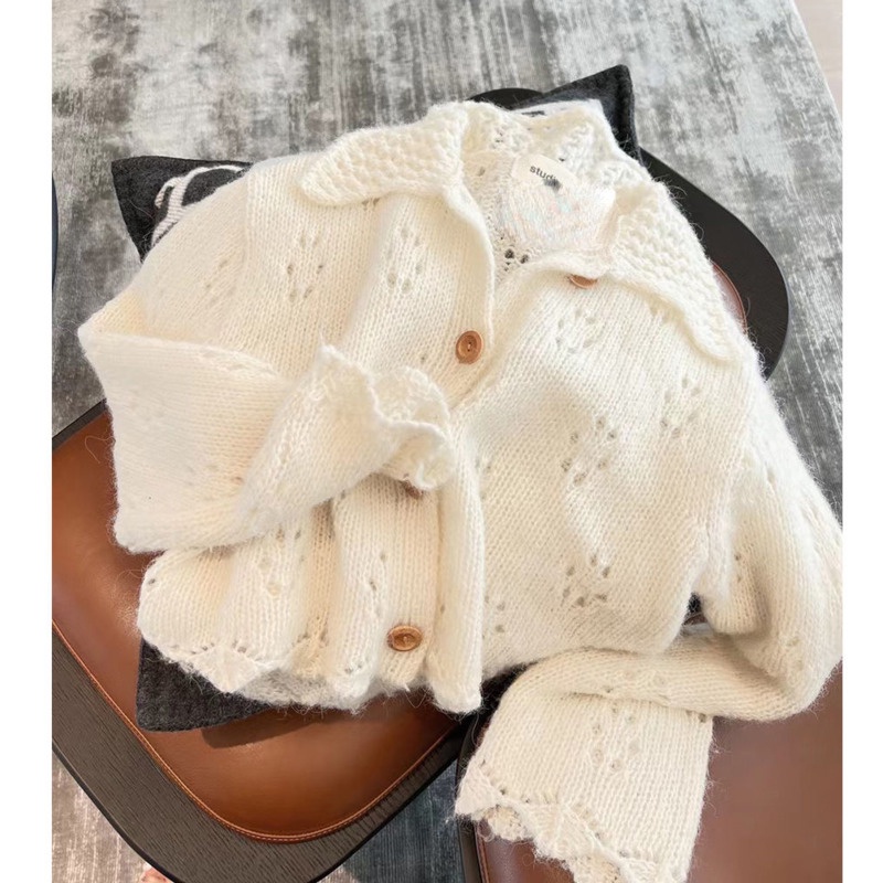 Áo Sweater Tay Dài Kiểu Hàn Quốc Cá Tính Trẻ Trung 206824 Áo Khoác Dệt Kim Cổ Búp Bê Thời Trang Mùa Thu Phong Cách Retro