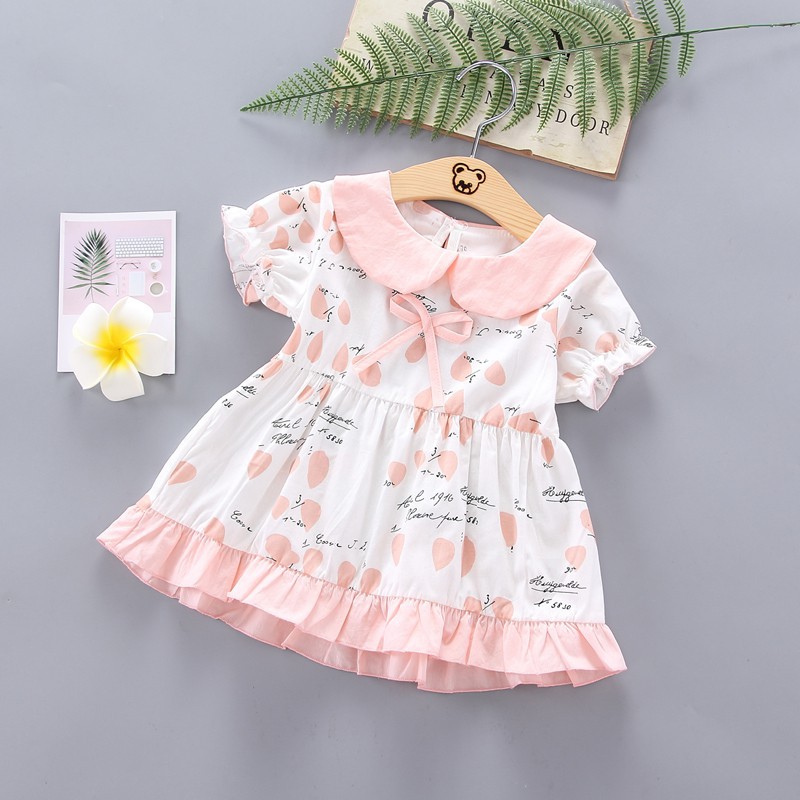 Đầm ngắn tay in hoa dễ thương cho bé gái