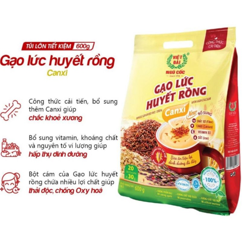 Sữa Bắp / Bột ngũ cốc Methi / Gạo lứt huyết rồng Ngũ Cốc Canxi Việt Đài 600G (20 gói x30G)