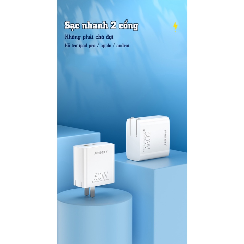 Sạc PISEN QUICK PD30W (USB+Type- C) (PSD02-AC) - Hàng chính hãng