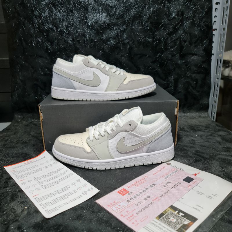 Giày Sneaker Jordan 1 Paris Low Cổ Thấp Màu Trắng Xám Gót Xanh Da Lộn Siêu Cấp