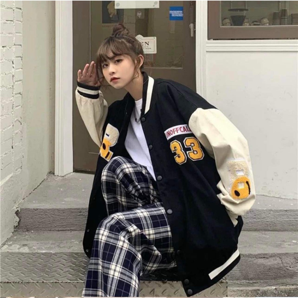 Áo bomber nhung tăm phối tay da số 33 Hàng thêu cực sắc nét.