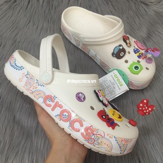 Dép sục paisley cao cấp màu trắng viền cam tặng kèm jibbitz