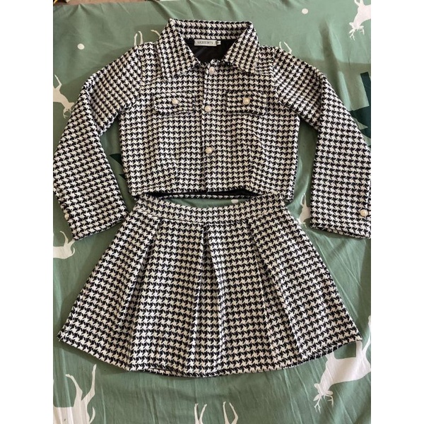 Set dạ tweed gồm áo kèm chân váy sang chảnh kèm ảnh thật
