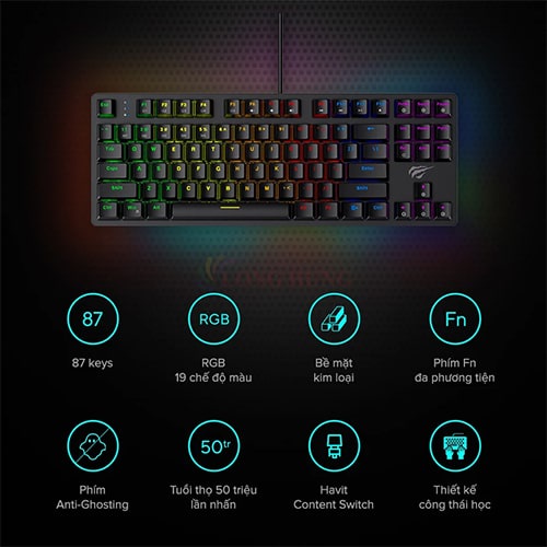 [Mã SKAMSALE03 giảm 10% đơn 200k] Bàn phím có dây Gaming Havit KB869L - Hàng chính hãng