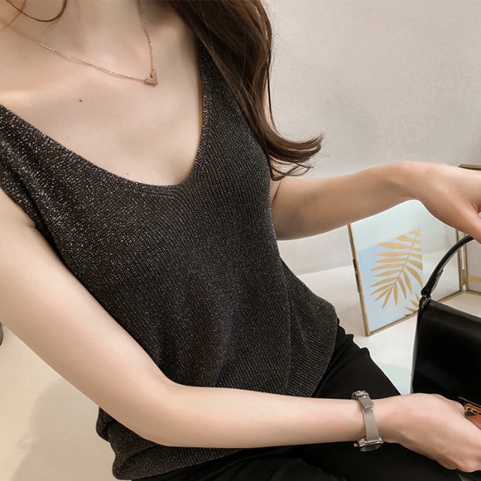 Áo không tay bằng lụa quyến rũ tươi sáng cho nữ