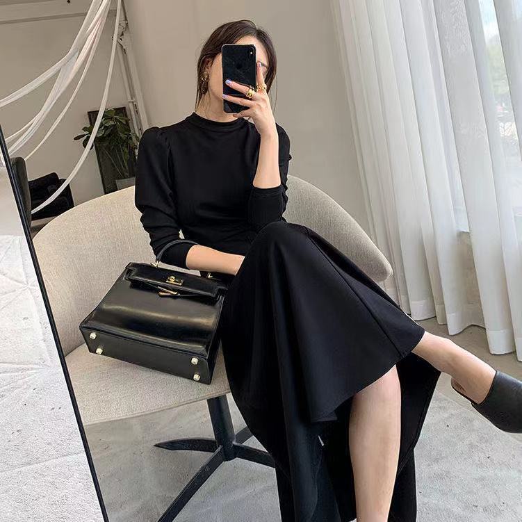 Đầm Maxi Nữ Dáng Chữ A Dài Tay Cổ Tròn Phong Cách Hàn Quốc