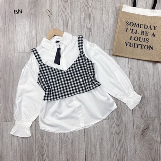 Set áo sơ mi tay bèo mix áo gile