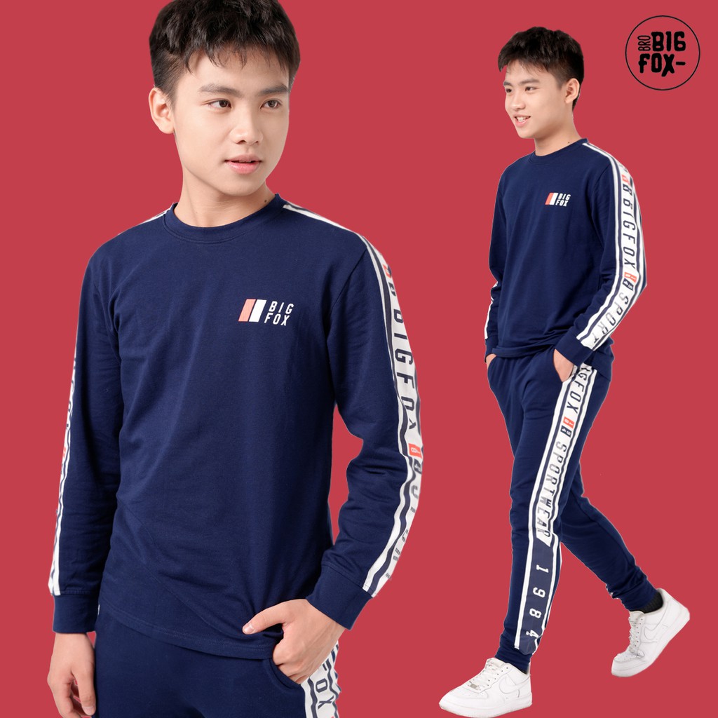 [SUPER SALE - FREE SHIP] Bộ Quần Áo Nỉ Dài Tay Cho Bé Trai Tới Size Đại, Bộ Thu Đông Trẻ Em Teen Boy Thể Thao Navy 12-15