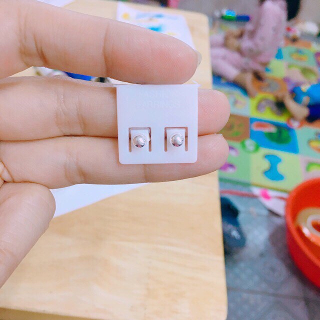 Bông tai bi tròn 4 ly LINH'S MIU SILVER Bông tai bạc ta
