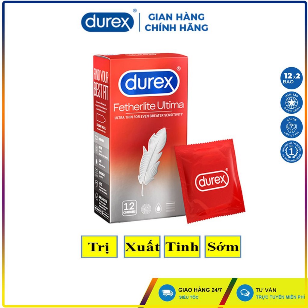 Bao cao su Durex Fetherlite Ultima 12 bao, kéo dài thời gian tình dục