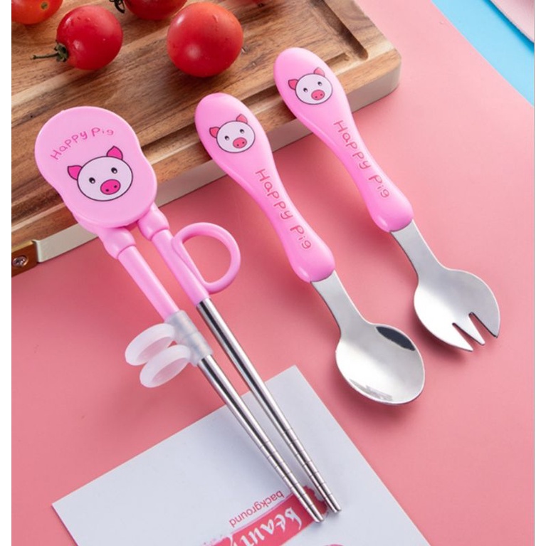 BỘ MUỖNG ĐŨA NĨA 3 MÓN DÀNH CHO TRẺ EM CHẤT LIỆU THÉP KHÔNG GỈ CAO CẤP