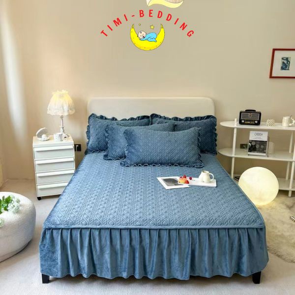 Ga gối nỉ nhung trần phủ bánh bèo dày dặn, ấm áp kích thước 1,6x2m; 1,8x2m và 2x2,3m - Timibedding