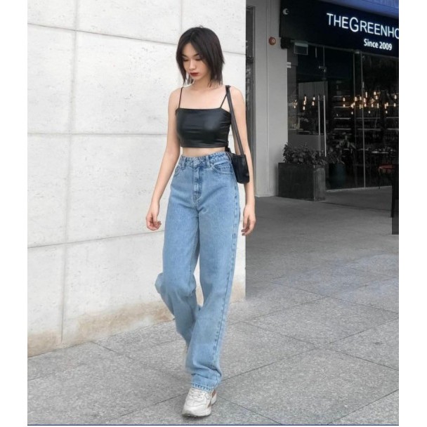Quần jean nữ ống suông đứng rộng quần bò nữ bigsize lưng cao CAMA STORE X01