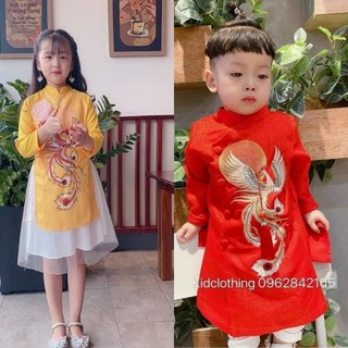 Áo dài tết cho bé 💝lụa cao cấp💝áo dài cách tân thêu tay 100% hình phượng hoàng cho bé trai bé gái