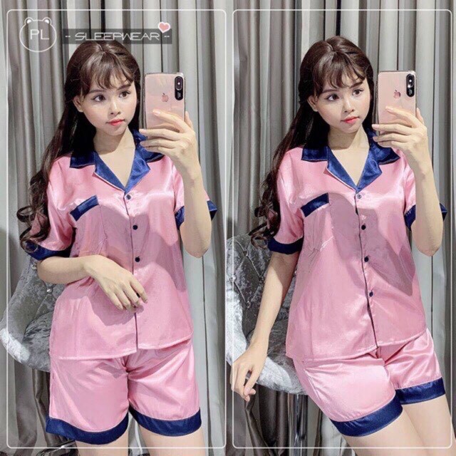 Bộ pijama lụa phi phối cổ quần đùi | BigBuy360 - bigbuy360.vn