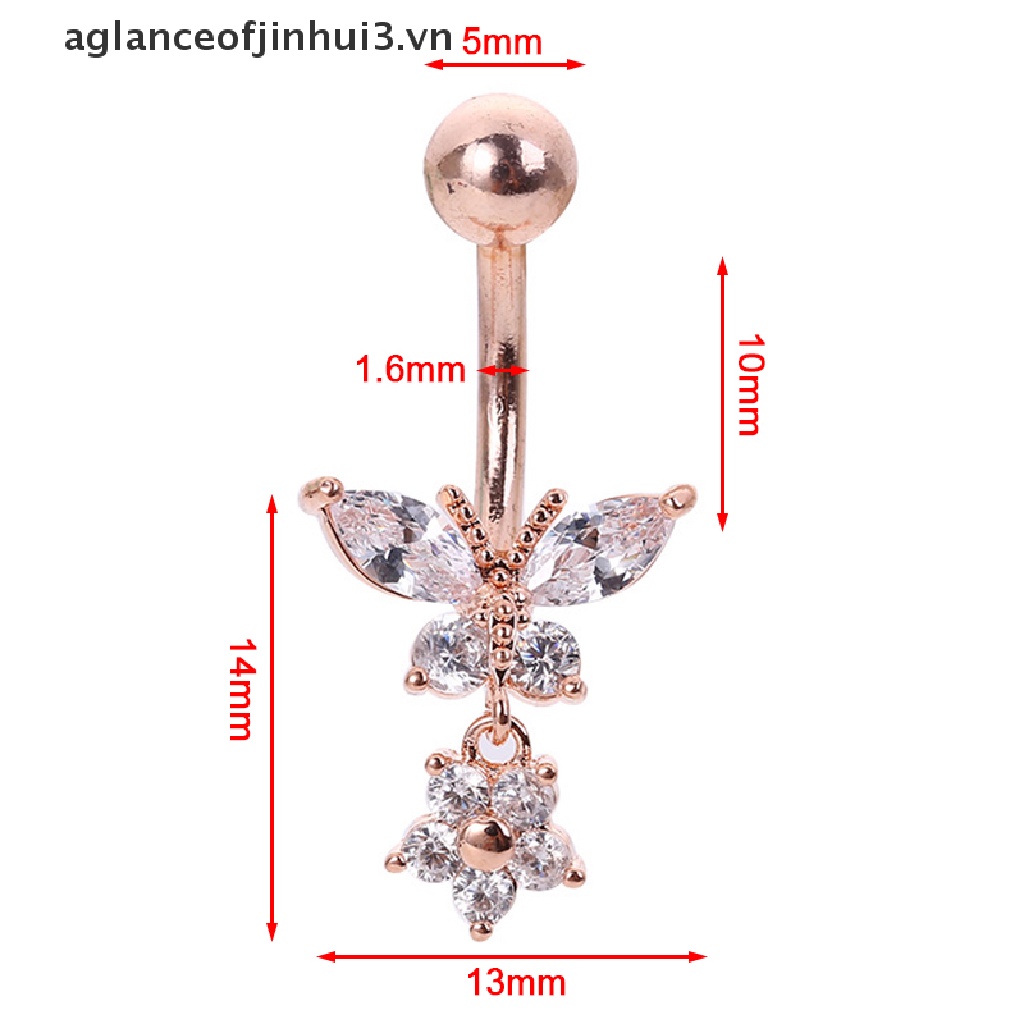 Khuyên Rốn Hình Bướm Đính Đá Zircon Bằng Thép Phẫu Thuật