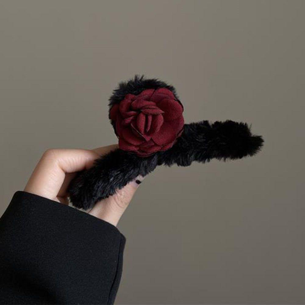 PATH For Women Girls Plush Hair Claw Rose Faux Fur Hair Clip Acrylic Hairpins Hair Accessories Cute Winter Back of Head Clip Barrette Crab Headwear