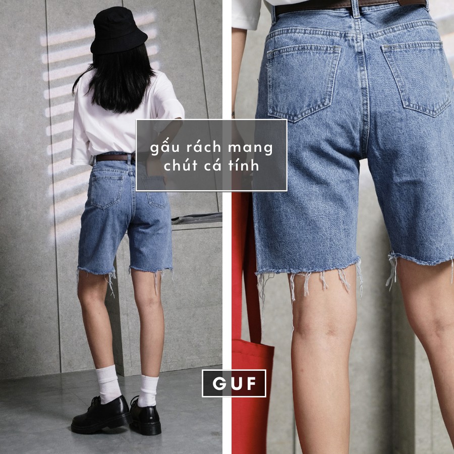 Quần Short Jean Nữ Trơn Cạp Cao Dáng Rộng Chất Quần Bò Dày Dặn Thương Hiệu GUF | BigBuy360 - bigbuy360.vn