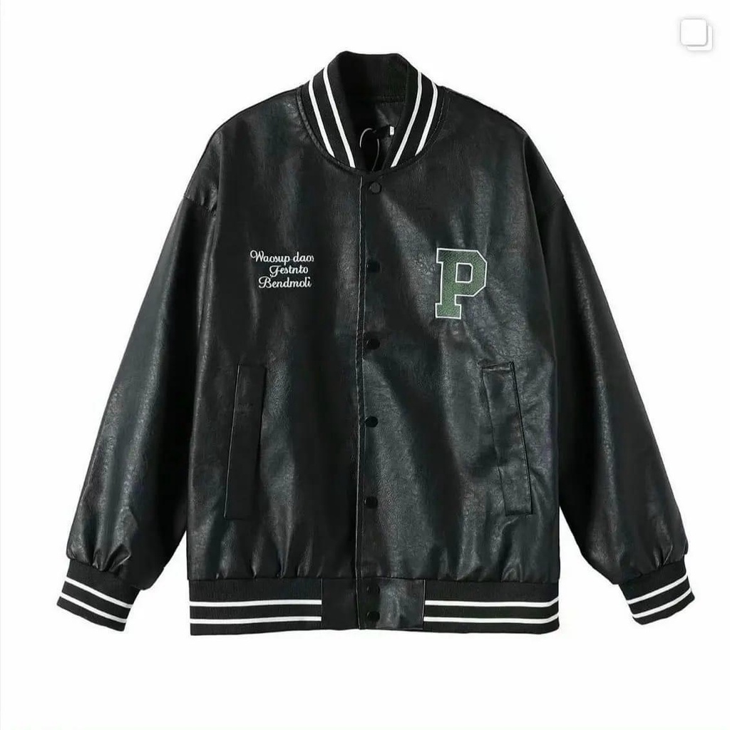 Áo bomber varcity jacket dạ phối tay da in chữ P from rộng, áo bomber thể thao nam nữ unisex, áo khoác bomber jacket...