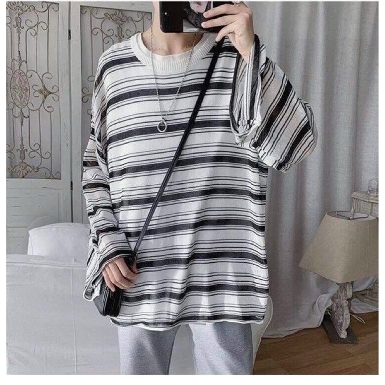 Áo thun dài tay kẻ ngang tay bèo form rộng
