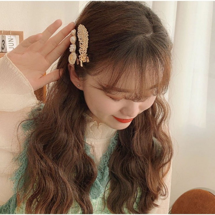 Kẹp tóc kim loại đính ngọc trai nhân tạo thanh lịch cho nữ