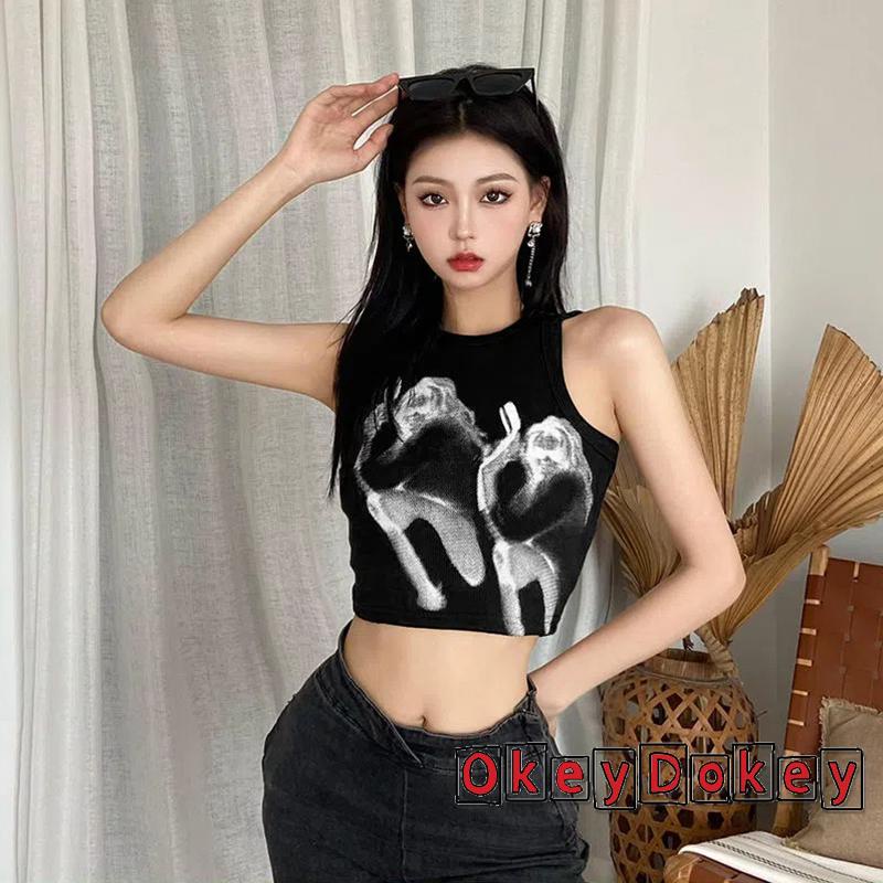 Áo Thun Crop Top Không Tay In Họa Tiết Graffiti Phong Cách Đường Phố Cho Nữ