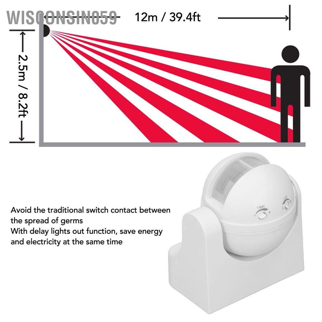 Wisconsin059 Công tắc phát hiện cảm biến chuyển động Chống thấm nước Thông minh không bức xạ ABS Bộ PIR hồng ngoại AC110‑240V