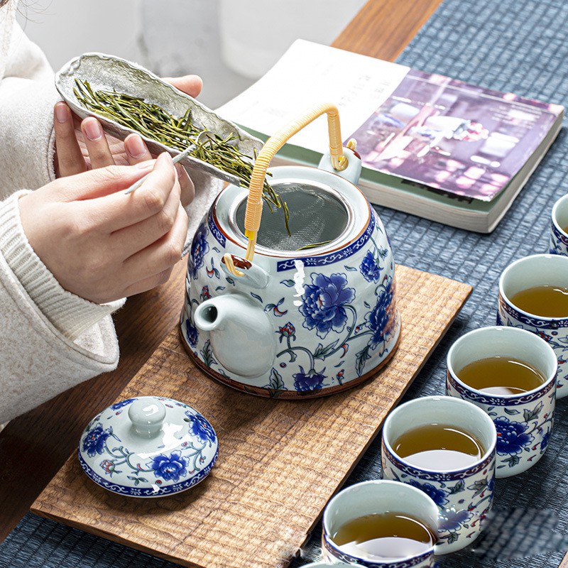 Bộ Ấm Trà Hội Làng- Bình To - Đáy Bằng - Chén Men Xuyên Sáng