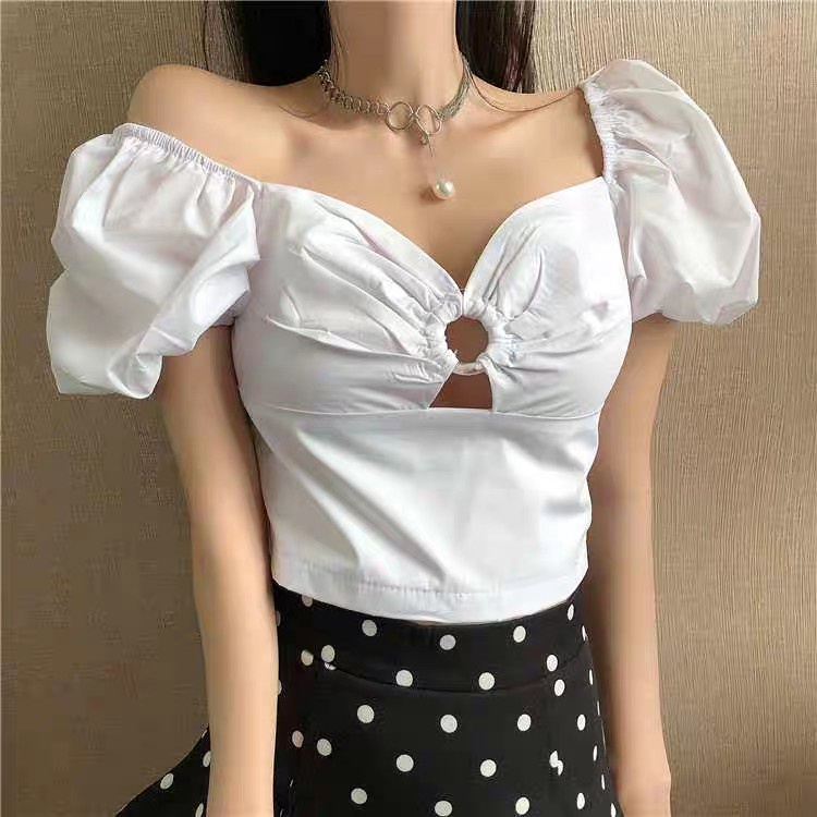 ÁO CROPTOP CHUN TAY LƯNG ĐEN TRẮNG HOT