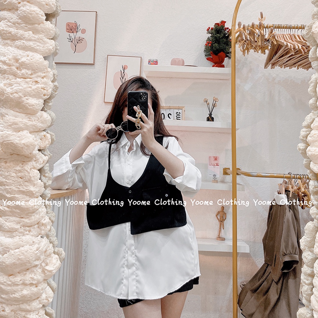 Set sơ mi kèm gile phối 2 dây chất lụa trượt không nhăn yoome clothing