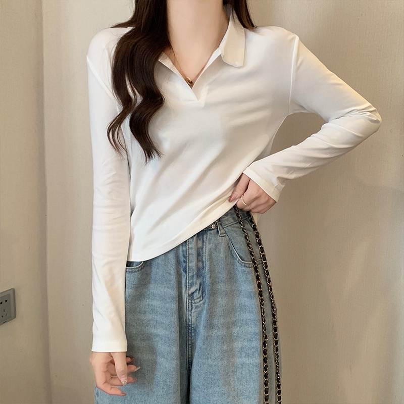 Áo Thun Polo Tay Dài Cổ Chữ v Dáng Ôm Thời Trang Mùa Thu 54670